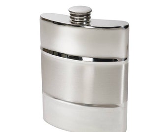 Part Satin Wentworth Pewter Kidney Flask,Hip Flask, Spirit Flask, 6oz Capacity