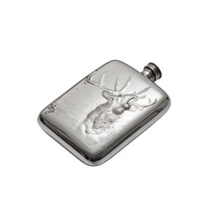 Personalisierter 6 Unzen Zinn-Flachmann, Hirsch-Zinn, Taschenflasche mit Gravur, Jagdgeschenk, Trauzeuge Geschenk