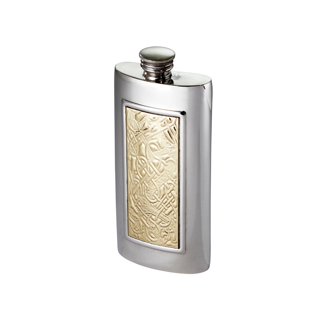 5oz Celtic Brass Panel Pewter Boot Flask – Handmade UK Spirit Flask ...