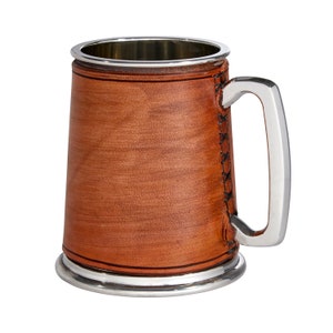 Caneca de couro e estanho Saddle Tan, caneca de cerveja embalada à mão, Wentworth Pewter