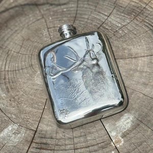Aufzucht Hirsch Zinn Taschenkolben, 6 Unzen Kapazität Whisky, Spirituosen Flachmann