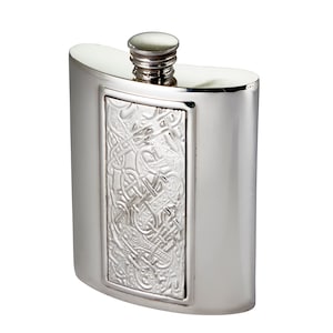 Celtic Panel Pewter Hip Flask, Handcrafted Unique Design Pocket Spirit Flask, Heritage Gift