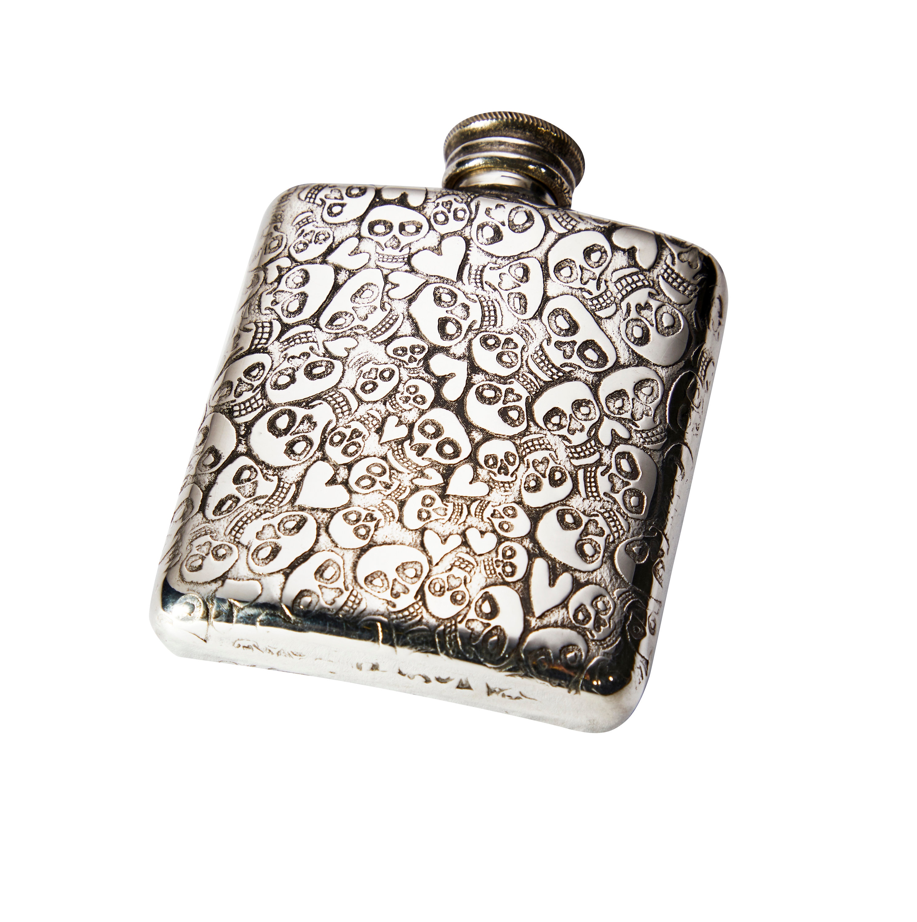Mini 2oz Pewter Pocket Flask - Love Skull Design Optional