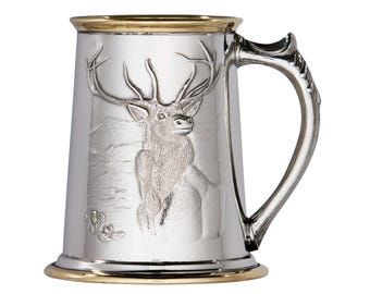 Jarra de peltre con forma de ciervo de latón: jarra de cerveza de 1 pinta, hecha a mano en Sheffield, Reino Unido