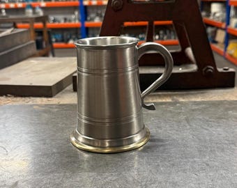 Antique finish brass  glass base 1 Pint Wentworth Pewter Tankard