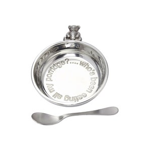 Teddy Bear Wentworth Pewter Porridge Bowl and spoon, Baby Gift, Keepsake