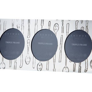 Knife, Fork and Spoon, Pewter Triple Photo Frame / Picture Frame - 110mm x 255mm