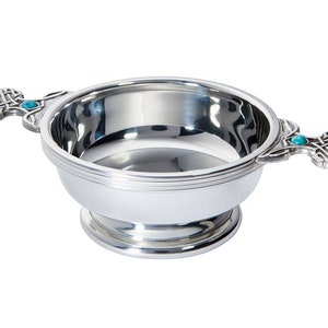 December Birthstone Turquoise Pewter Quaich Whisky Tasting Bowl Loving Cup Burns Night