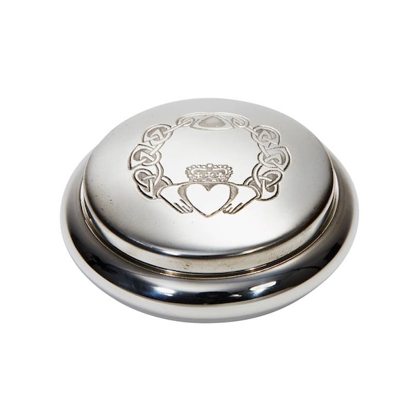 Claddagh Pewter Round Trinket Box, Pill Box, Gift - Wentworth Pewter