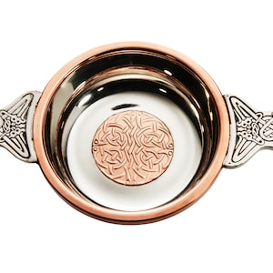 Large Celtic Copper Pewter and Copper Quaich Whisky Tasting Bowl Loving Cup Burns Night