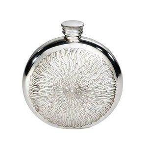 Sunfish Round Wentworth Pewter Flask, Spirit Flask, 6oz Capacity