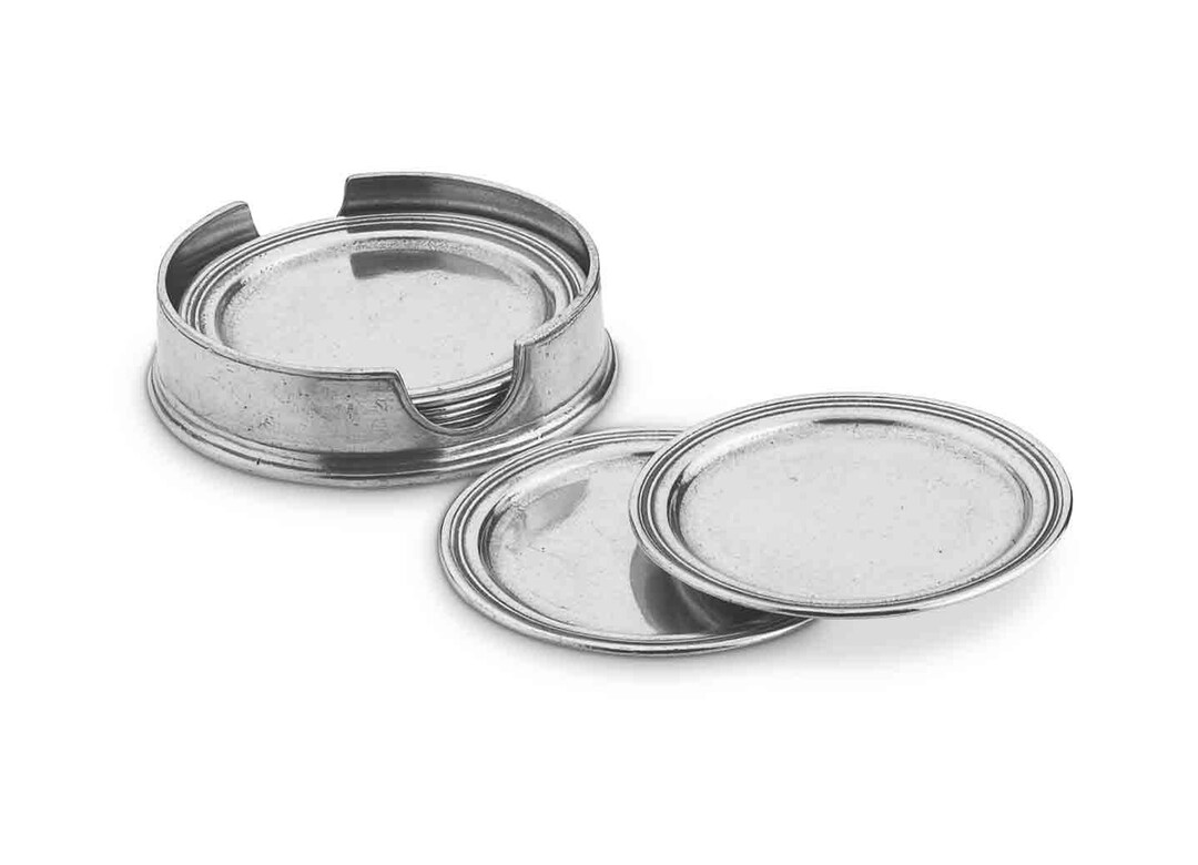 Set of 6 Pewter Coasters in Holder Etsy