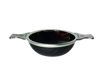 Bol de dégustation de whisky en corne et en étain de quaich, grande tasse Burns Night 160 mm