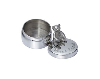 First Tooth Teddy Bear Wentworth Pewter Trinket Box, Pill Box, Baby Gift, Keepsake