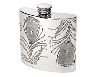 Peacock Feather Wentworth Pewter Flask