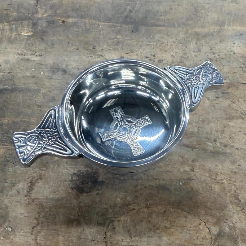 Small Cross Pewter Quaich, Traditional Whisky Tasting Bowl, Scottish ...