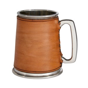 Tan Leather and Pewter Tankard, hand wrapped beer mug stein, Wentworth Pewter