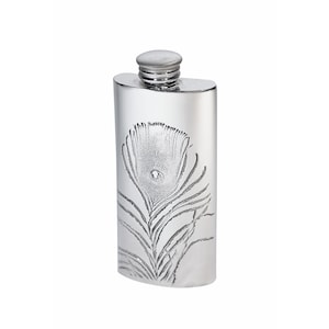 Miniature Peacock Pewter Purse Flask 2oz , Wentworth Small Pocket Spirit Flask , Handcrafted Elegant Gift UK