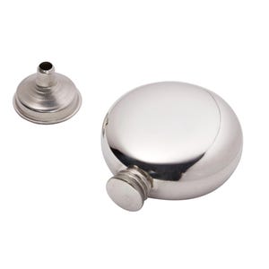 Personalised 3oz Round Pewter Flask, Engraved Mini Pocket Flask with Funnel, Bridesmaid Gift, 10th Anniversary Tin, Sheffield UK
