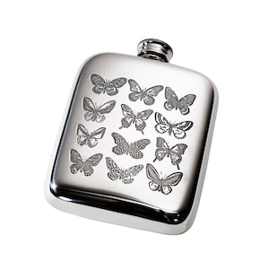 Schmetterling Wentworring Zinn Flasche, 4 Unzen Kapazität.