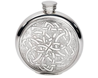 Celtic Circle Round Wentworth Pewter Flask, Spirit Flask, 6oz Capacity