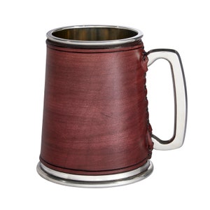 Caneca de couro mogno e estanho, caneca de cerveja embalada à mão, estanho Wentworth