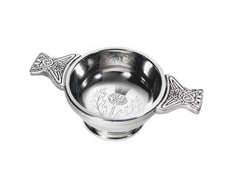 Small Thistle Pewter Quaich Whisky Tasting Bowl Loving Cup Burns Night