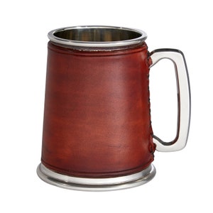 Caneca de couro e estanho britânico, caneca de cerveja embalada à mão, estanho Wentworth