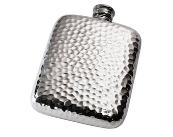 Hammered Wentworth Pewter Pocket Flask, 4oz Capacity.