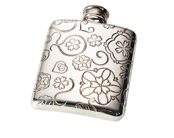 Mini 2oz Pewter Pocket Flask - Yorkshire Rose design