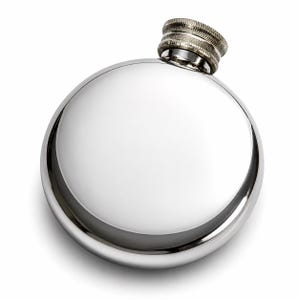 Personalised 2oz Mini Round Pewter Flask, Engraved Tiny Purse Flask, Bridesmaid Gift, Mother of the Bride, 10th Anniversary Tin