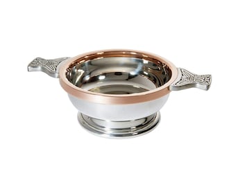 Medium Pewter and Copper Quaich Whisky Tasting Bowl Loving Cup Burns Night