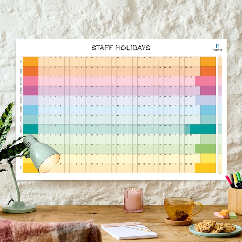 Laminated Perpetual Wall Planner Reusable Wall Calendar Rainbow Undated Wall Planner Any Month Start Colourful and Personalised July