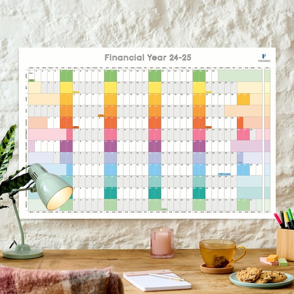 Personalised Colourful Wall Planner | Multicolour Wall Calendar | Rainbow Planner 2024 | Any Month Start! | Family Wall Planner