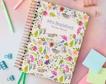 Personalised Teacher Planner / Lesson Planner - Spring Bunnies Design