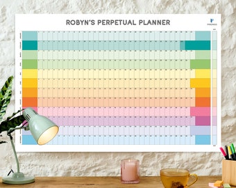 Laminated Perpetual Wall Planner | Reusable Wall Calendar | Rainbow Undated Wall Planner | Any Month Start! | Colourful and Personalised