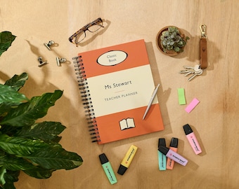 Personalised Teacher Planner / Lesson Planner - Classic Book / Orange / A4 A5