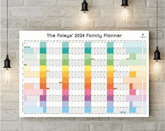 Personalised Wall Planner | Multicolour Wall Calendar | Rainbow Planner 2024 | Academic Planner | Family Wall Planner - 5 Colours available!