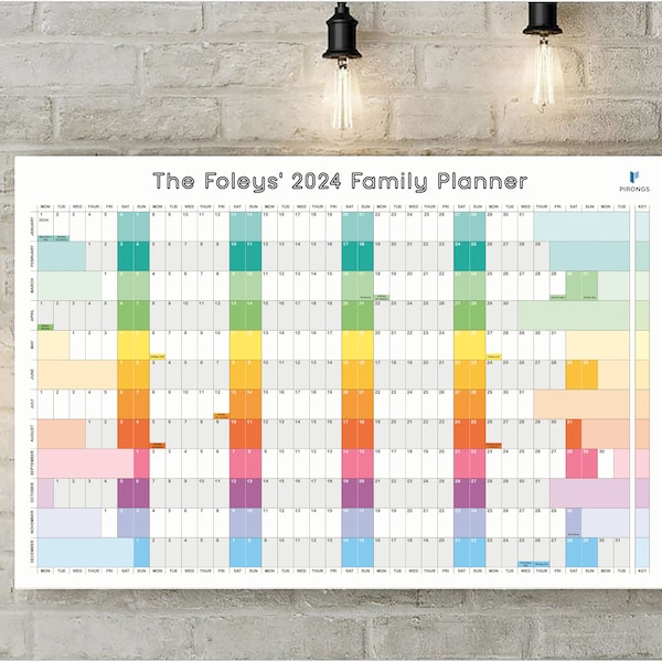 Personalised Wall Planner | Multicolour Wall Calendar | Rainbow Planner 2024 | Academic Planner | Family Wall Planner - 5 Colours available!