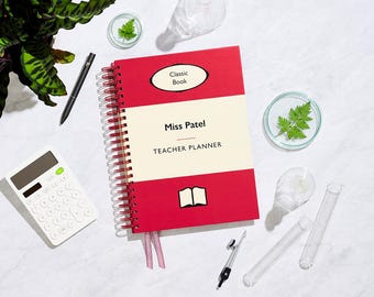 Personalised Teacher Planner / Lesson Planner - Classic Book / Red / A4 A5