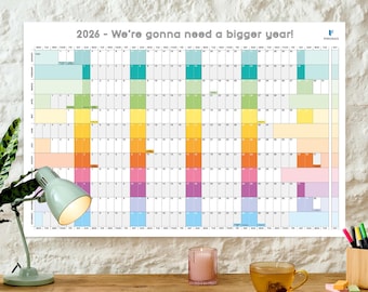 Personalised Wall Planner | Multicolour Wall Calendar | Rainbow Planner 2026 | Academic Planner | Family Wall Planner - 5 Colours available!