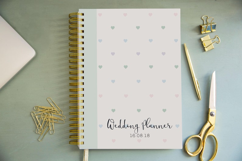 Personalised Wedding Planner Minty heart Design Custom Wedding Organiser Personalised Wedding Journal Engagement Gift for Bride image 1