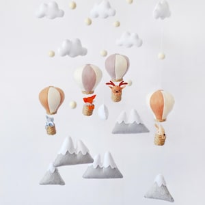 Felt Baby Mobile: Forest Animals, Air Balloons, Clouds & Mountains