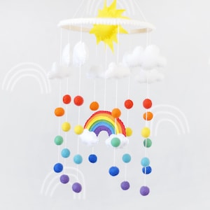 Baby rainbow mobile, Felt colorful mobile for crib, Nursery cloud mobile, Hanging cot mobile, Felt ball mobile, Sun mobile, Colorful mobile
