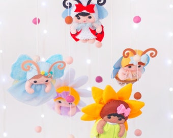 Felt Baby Mobile Fairy Garden | Handmade Crib Mobile with Butterflies & Flowers