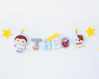 Felt Name Banner: Space Garland, Nursery Wall Decor
