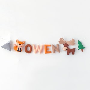 Felt Name Garland: Woodland Nursery Banner with Fox and Moose