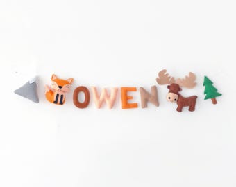 Personalized Felt Name Garland, Woodland Nursery Decor