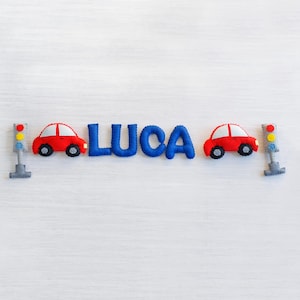 Guirnalda de coche para guardería, pancarta para bebé niño, pancarta con letras de fieltro, guirnalda con nombre de fieltro, pancarta de pared de fieltro, pancarta con nombre personalizada