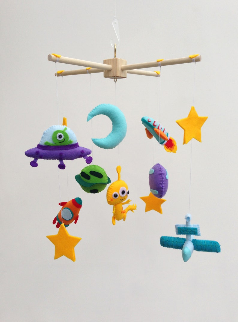 Outer space mobile Spaceship mobile for crib Alien mobile Etsy